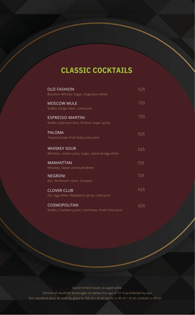 Allen N Marlee's Classic Cocktails Menu