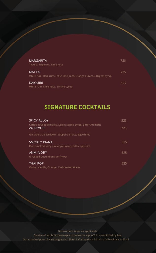 Allen N Marlee's Signature Cocktails Menu