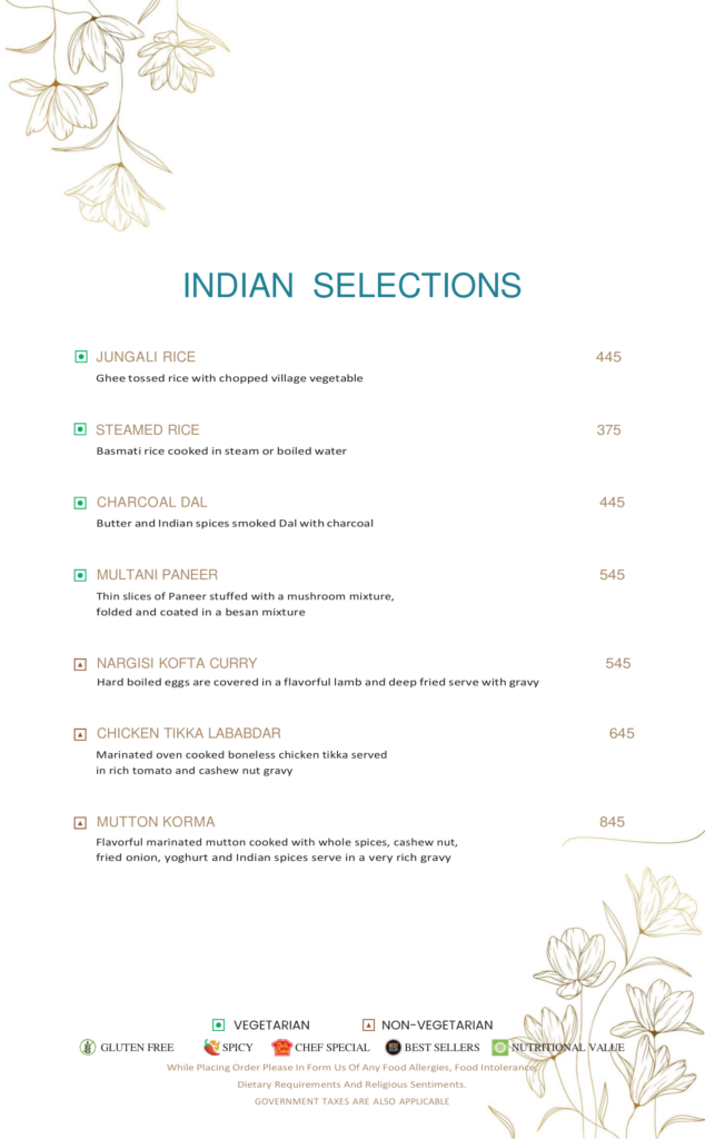 Allen Marlee's Indian Food Menu