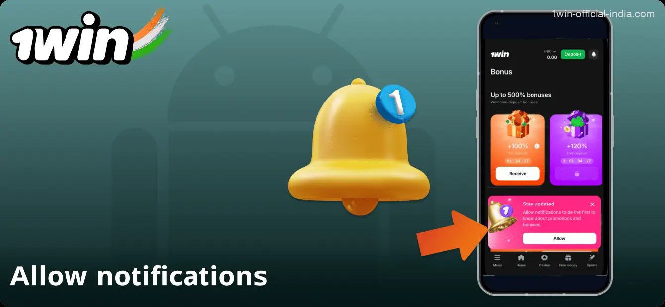 Allow notifications in the 1Win application in India