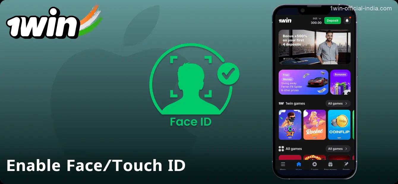 Use biometric data to log in to the 1Win app in India