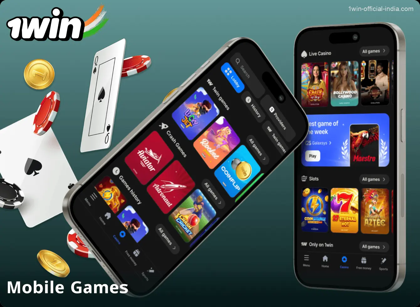 Casino games in the 1Win mobile app in India