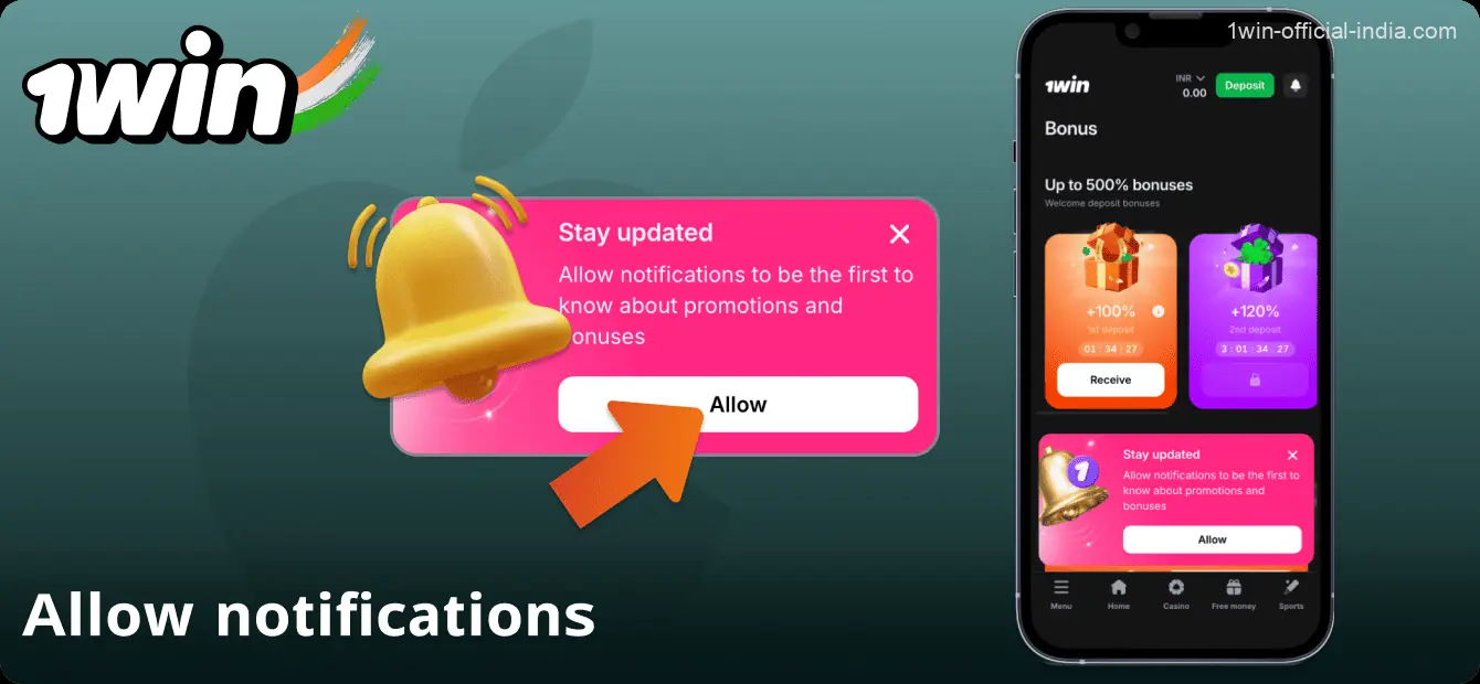 Enable notifications in the 1Win app in India