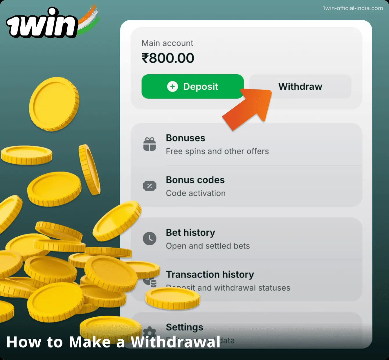 How to withdraw funds from your account on the 1win website in India